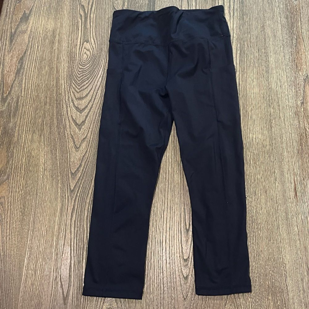 Ouges High Rise Leggings Elastic Waistband Pockets Stretch Pull-On Black Size L